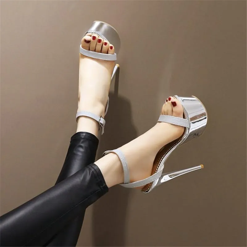 Sexy Stiletto Ultra High Heels 16cm Sandals Platform Lady Strap Lady Lady Lightclub Model Party Catwalk Summer