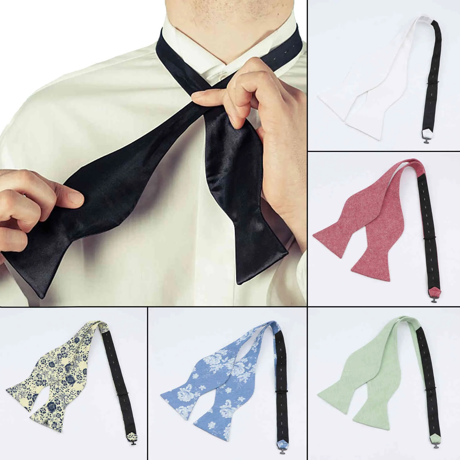 Justerbar bowties självbåge slips handgjord solid färg blommig bomull bowtie män klassisk affärer bröllopsfest slipsar bowknot gåva