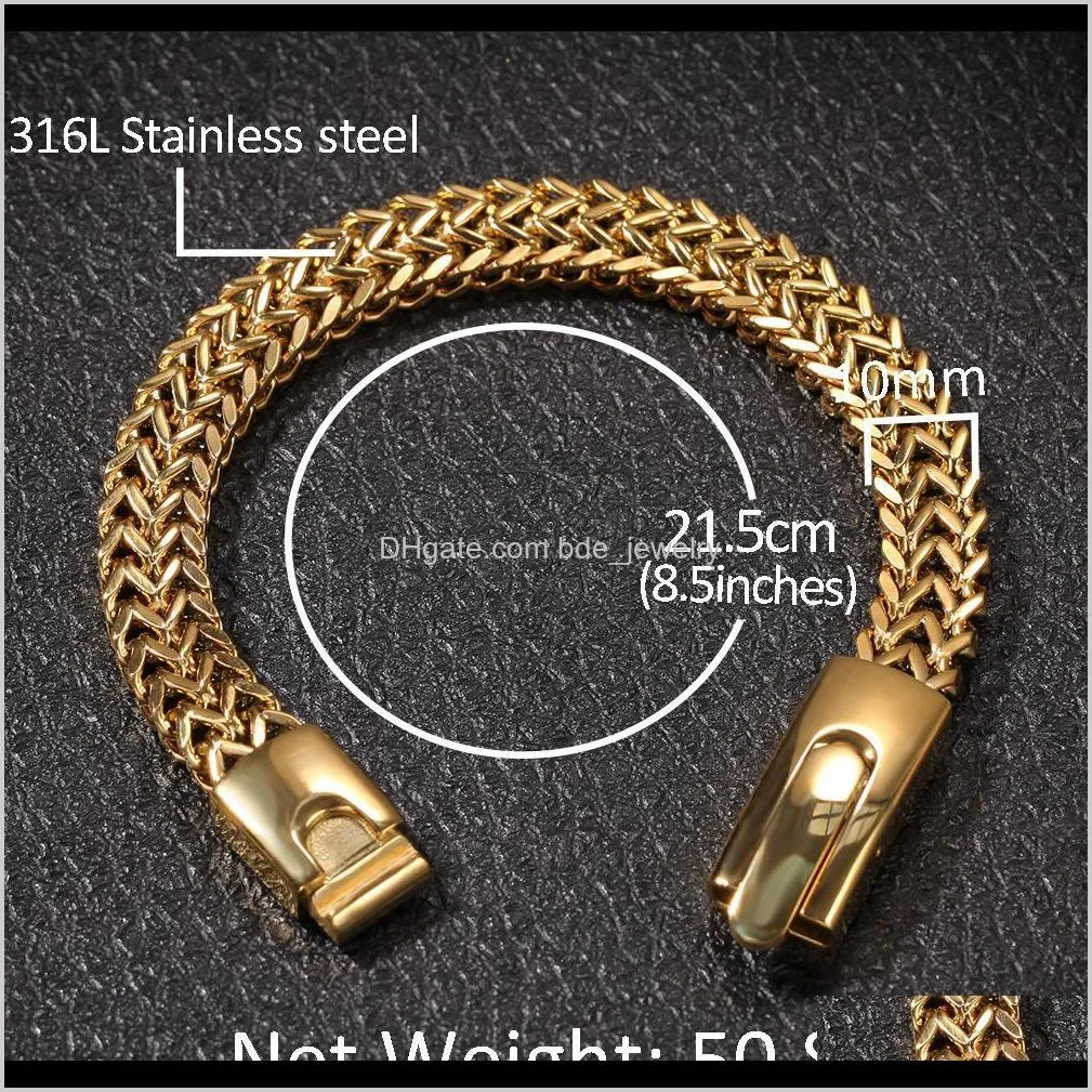 new fashion titanium stainless steel franco chains hip hop gold plated bracelet heavy street rapper wristband chain jewelry gifts for