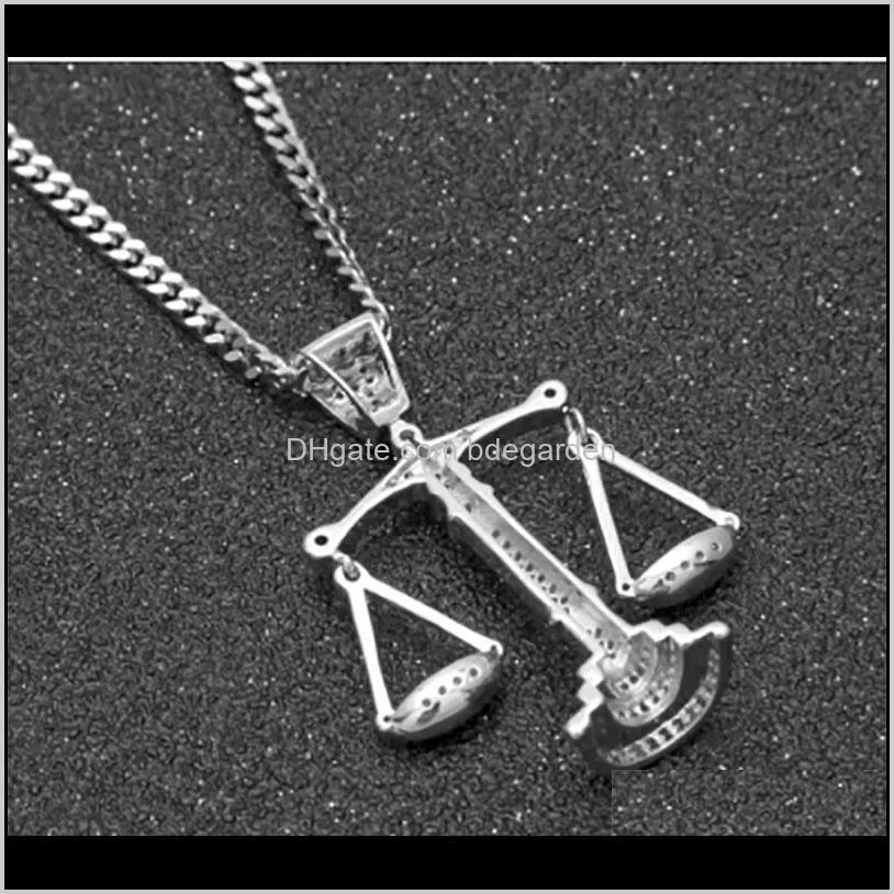 mens hip hop iced out zircon balance pendant necklace with 3mm 24inch cuba copper chain necklace rapper personalized jewelry