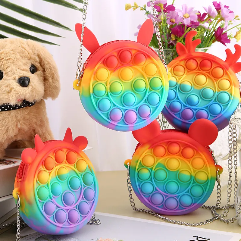 Rainbow Macaroon Fidget Toys Coins Purse Colorful Push Bubble Sensory Squishy Stress Reliever Autism Needs Anti-stress Toy Small bags