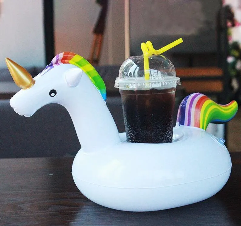 インフレータブルユニコーンの飲み物カップホルダーフローティングパーティの飲み物ボートボートの電話スタンド子供スイミングプールのおもちゃ