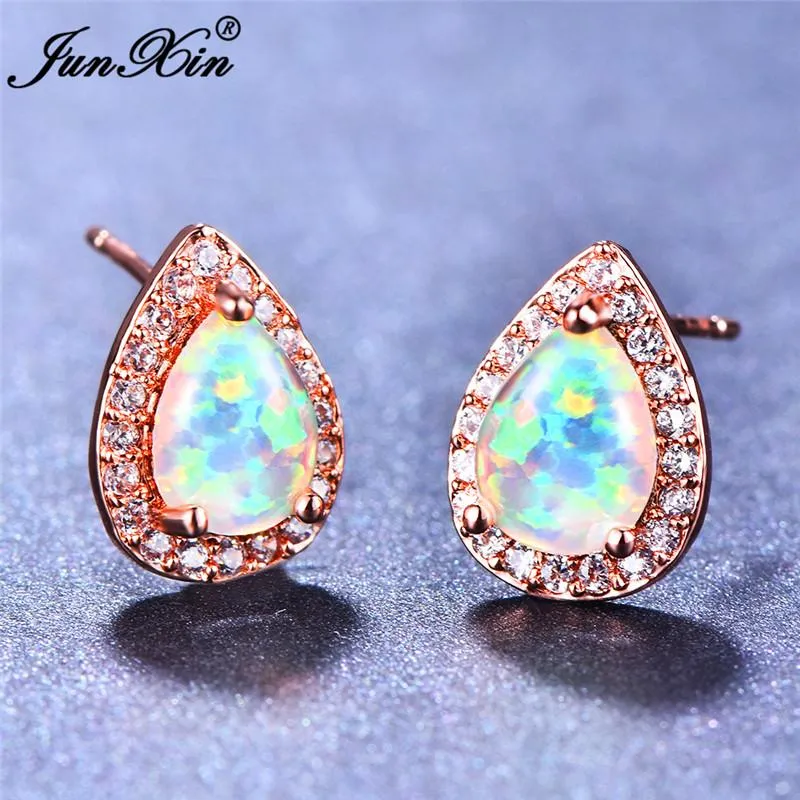 Stud Female Ladies Green/Blue Earrings Rose Gold Filled Small Double For Women Vintage Wedding Jewelry