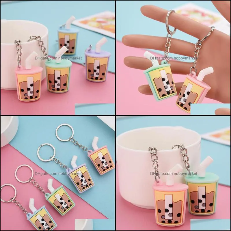 Fashion Creative Pearl Milk Tea Keychains Simulation Drink Cartoon Cute Key chain Lovers Bags pendant Keyring
