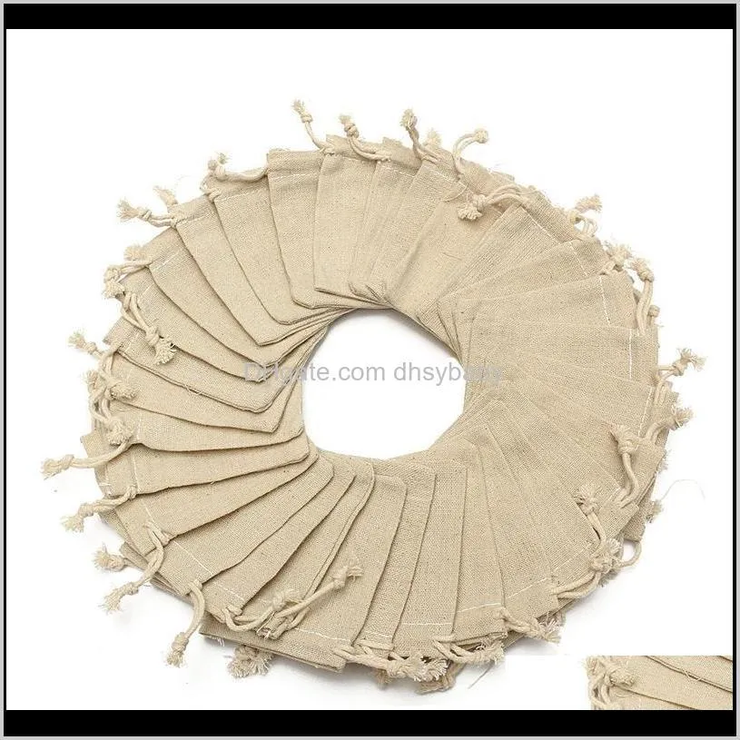 50pcs small bag natural linen pouch drawstring burlap jute sack with drawstring packaging bag jewelry pouches