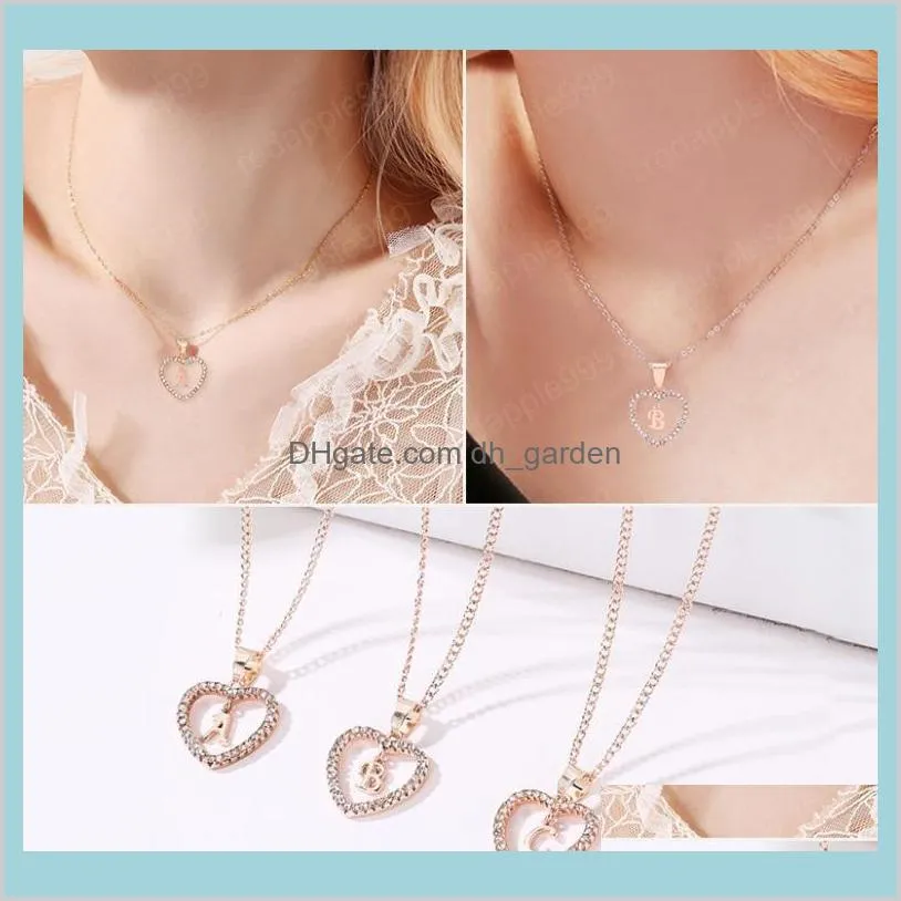 Wisiorki Rose Golden List Naszyjniki dla kobiet Crystal Love Heart Az Alphabet Wisiant Naszyjnik Moda Biżuteria Walentynki Dzień