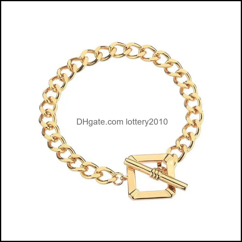 Link, Chain Simple Geometric Square OT Buckle Bracelets For Women Gothic Gold Color Thick Bangles Hip Hop Trendy Jewelry