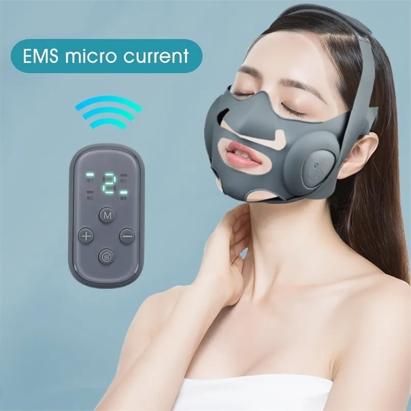 Electric V-shaped Thin Face Slimming Cheek Mask Massager Lifting Machine V-Line Lift Up Belt Therapy Double Chin Reducer 220301