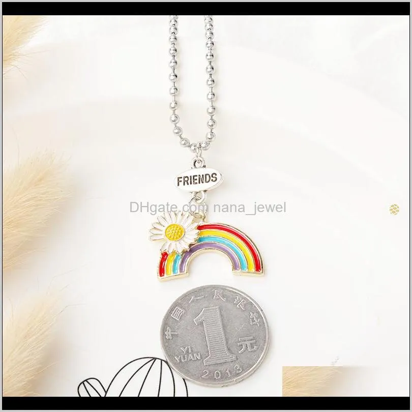 Fashion Daisy Rainbow Necklace Enamel Cartoon Kids Good Friends Forever Pendant Necklaces Jewelry Gift