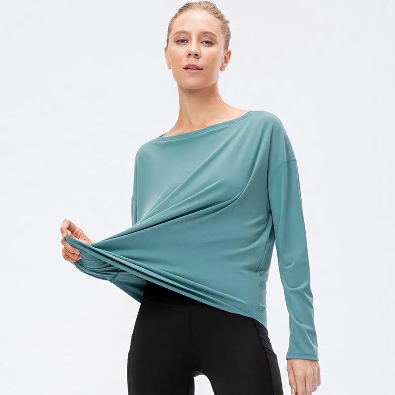 Maglie da corsa Giacca da fitness per abbigliamento da yoga nudo in nylon sciolto a maniche lunghe per sport autunnali e invernali da donna 12528.