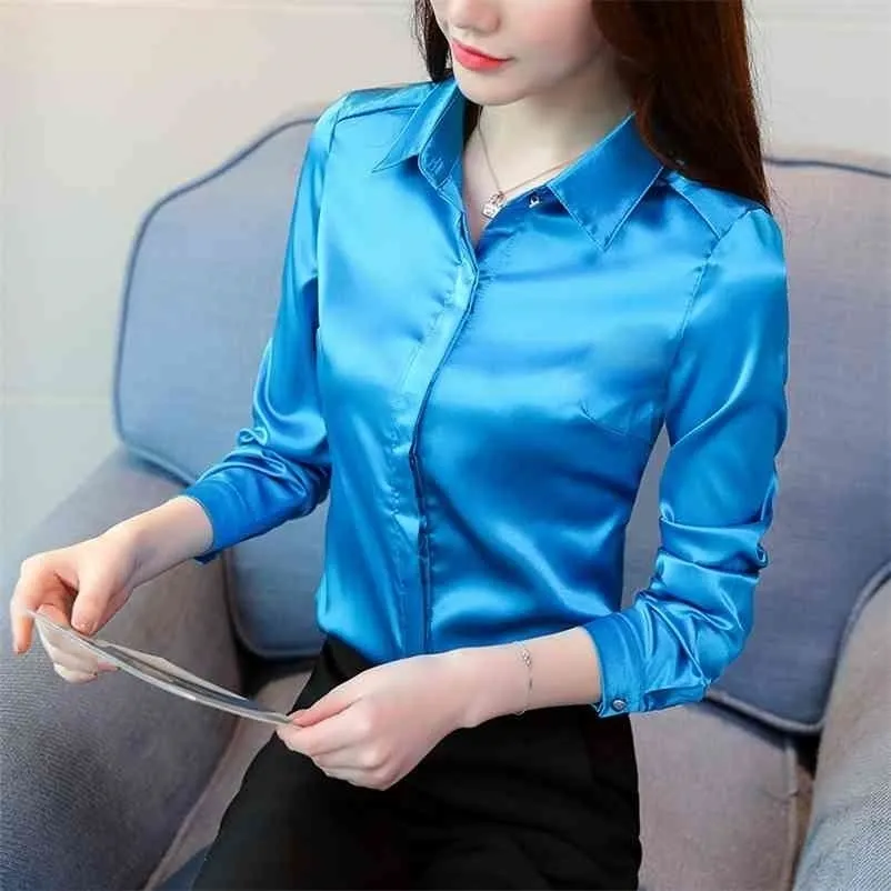 Zarif Ipek Bluz Gömlek Saten Kadın Bluzlar Moda Siyah Beyaz Pembe Uzun Kollu Bluz Kadın Artı Boyutu Blusas Mujer 210401 Tops