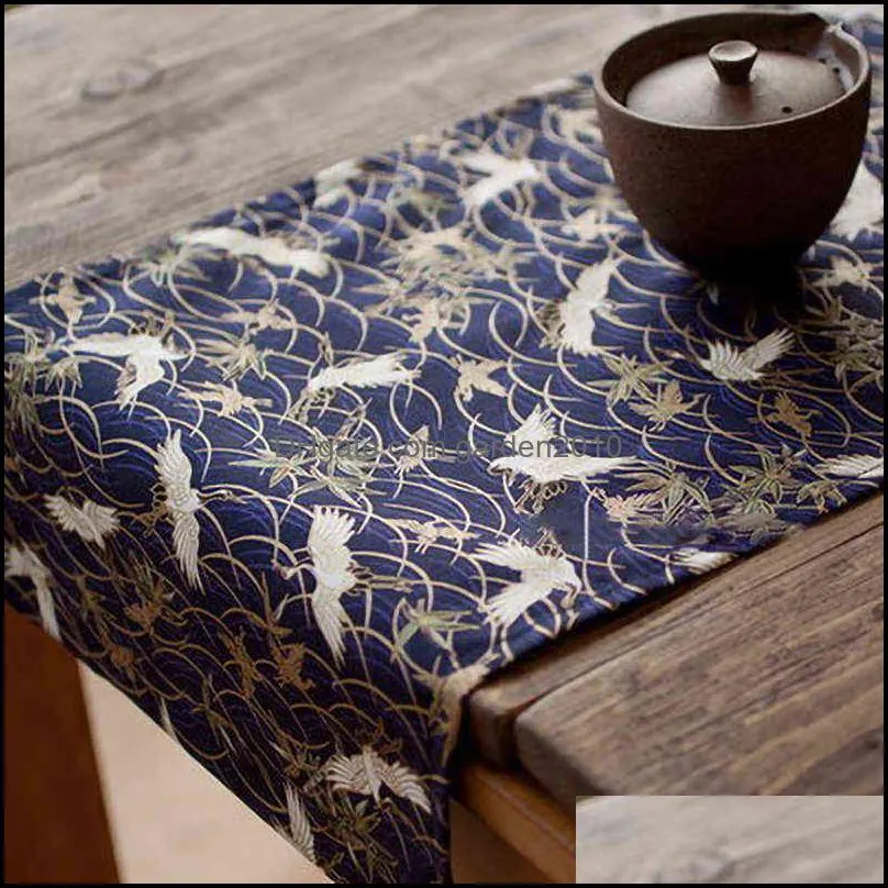 Japanese Style Table Runner Tablecloth Decoration Cloth Table Mat for Kitchen Dinning Room Navy Blue 30*140cm TJ8692-b 220107