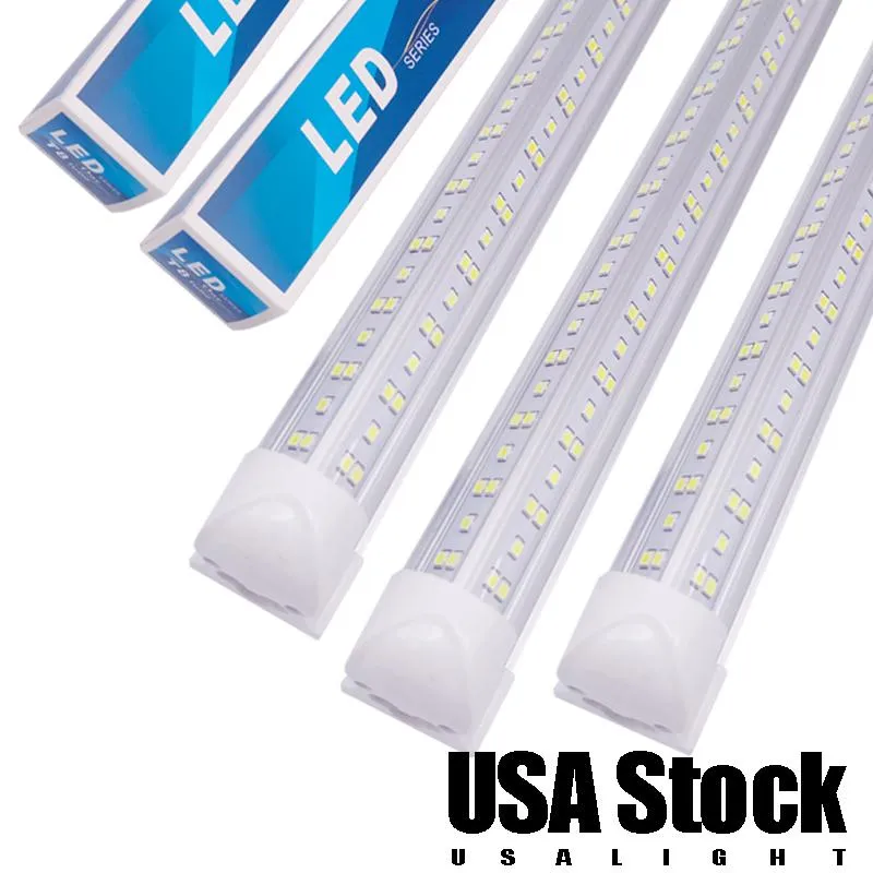 8FT LED-butiksljusarmaturer, 8 fot T8 Tube Lights Fixture, 6500K (super ljus vit), för garage lager, v form hög utgång integrerade lampor (25-pack) lager i USA