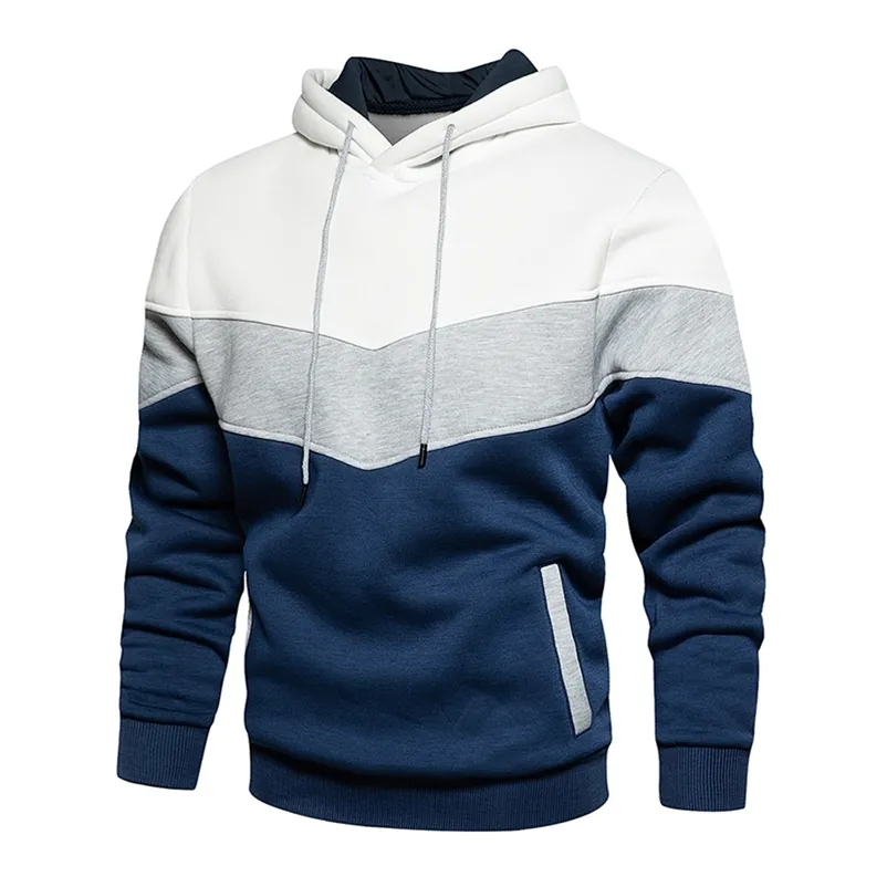 Mens Patchwork Hooded Sweater For Men Casual Loose Fleece