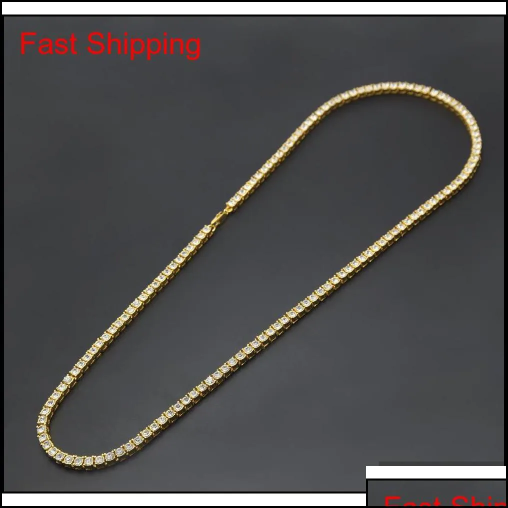 Tennis Graduated 1 Row Simulated Diamond Hiphop Chain 18Inch 20Inch 24Inch 30Inch Hip Hop Mens Gold Tone Iced Out Punk Necklace Yp2Qw