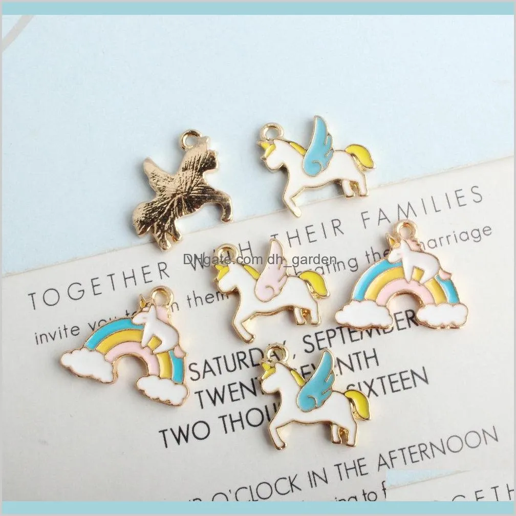 cartoon animal horse rainbow enamel alloy gold plated color charms pendants for handmade diy earrings necklace key chain jewelry