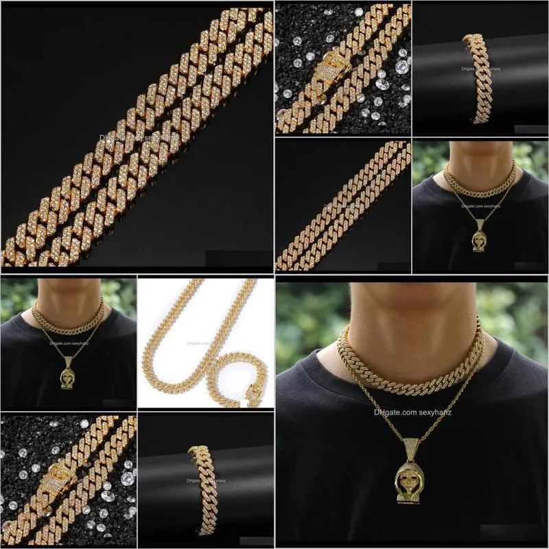 12mm hip hop full rhinestone paved bling iced out geometric rhombus link chain necklace for men rapper jewelry