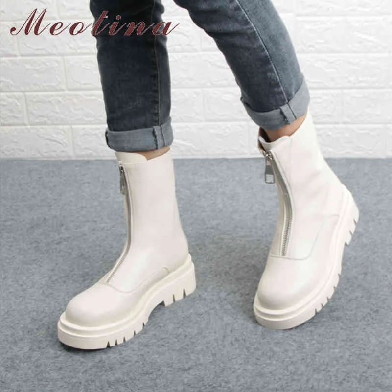 Femmes mi-mollet bottes chaussures bout rond plate-forme talons épais femme fermeture éclair talon haut dames automne hiver 43 210517