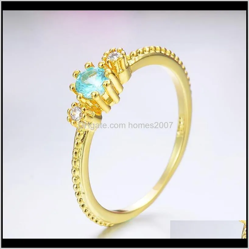 fashion compact blue zircon wedding ring gold daily wear simple stacking thin women`s set rings