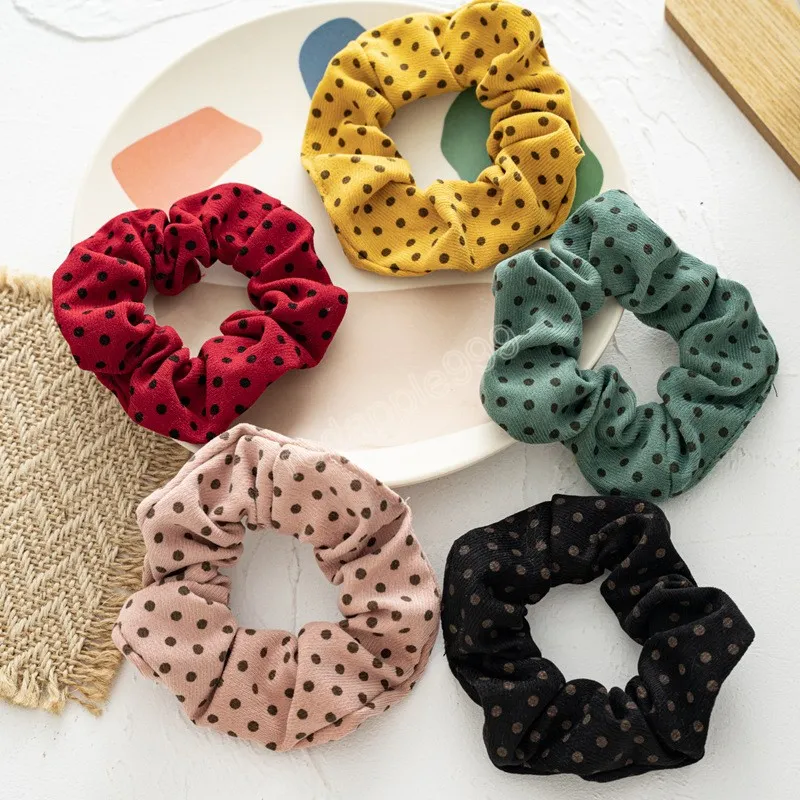 Tatlı Baskı Saç Scrunchies Kadınlar Küçük Nokta Saç Halat Kızlar Elastik Hairbands Kauçuk Bantlar Kore Saç Aksesuarları