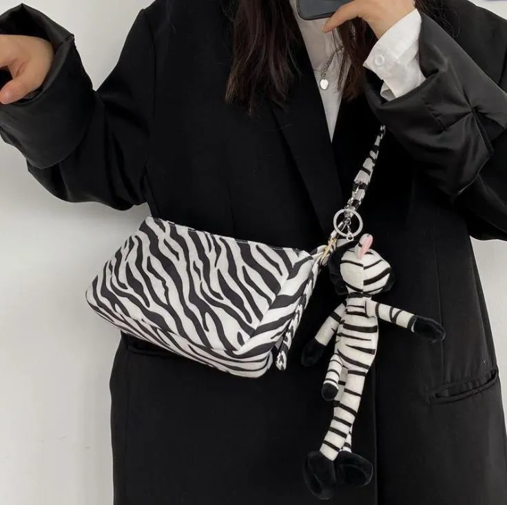 빈티지 여성 지갑 핸드백 패션 클러치 어깨 메신저 가방 복고풍 얼룩말 패턴 겨드랑이 가방