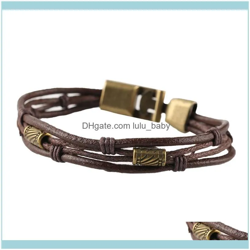 Tennis Brown Alloy Simple Multilayer Men Leather Geometric Punk Bangle Fashion Bracelets Rope Chain Black Jewelry Accessories1