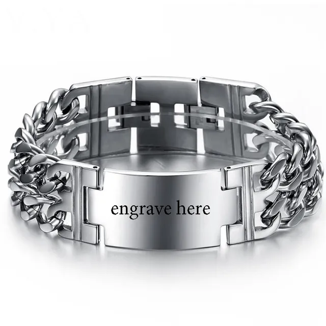 Bracelet large chaîne Bracelet hommes garçon Punk acier inoxydable mode gravé nom ID Bracelets uniques Bracelet pour homme