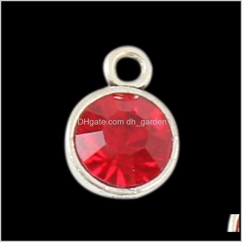 Wholesale Round Colorful Month Birthstone Charms Alloy Jewelry Crystal Charms