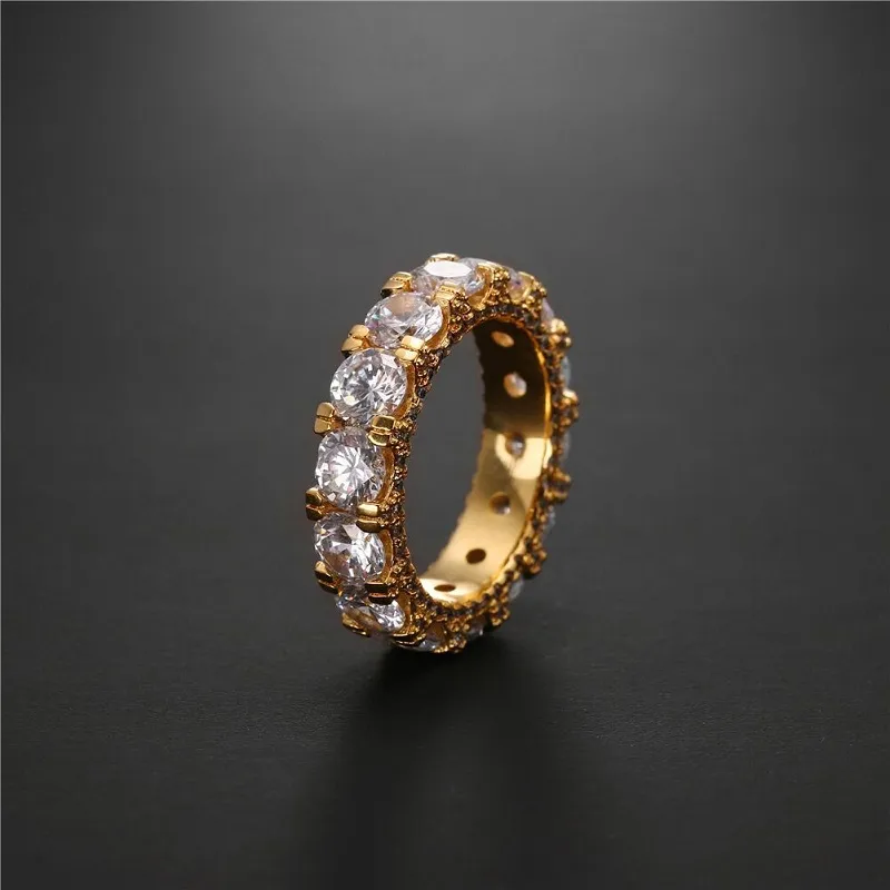 رجل الهيب هوب مثلج خارج الأحجار الدائري مجوهرات الأزياء 18 كيلو الذهب مطلي محاكاة خواتم الماس