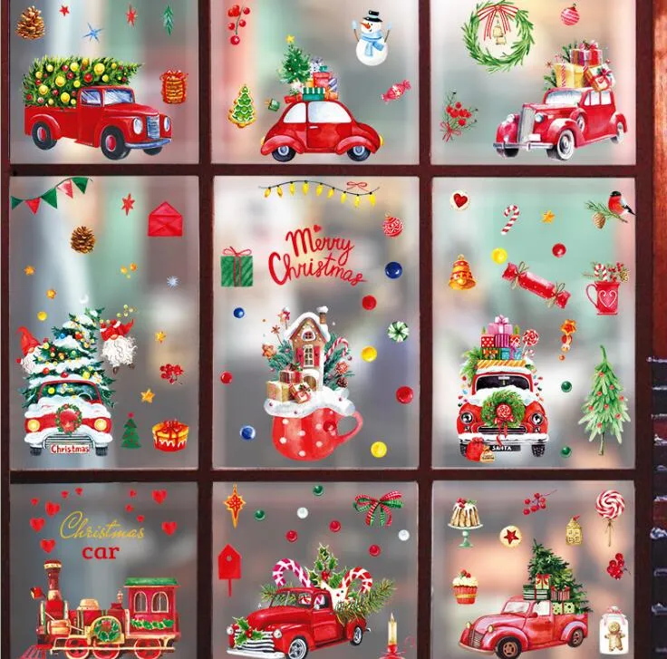 10 styles Cute Santa Claus Window Glass stickers casement Holiday Decoration Christmas shutter Sticker Scene Arrangement