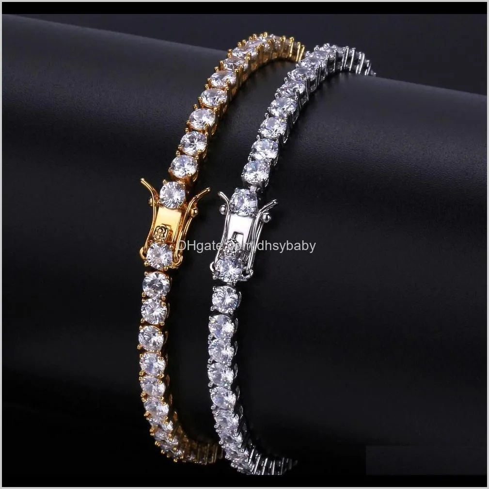 Designer Mens Bracelets Hip Hop Jewelry Diamond Tennis Bracelet Iced Out Hiphop Bling Bangles Luxury Charm Rapper Gold Sie