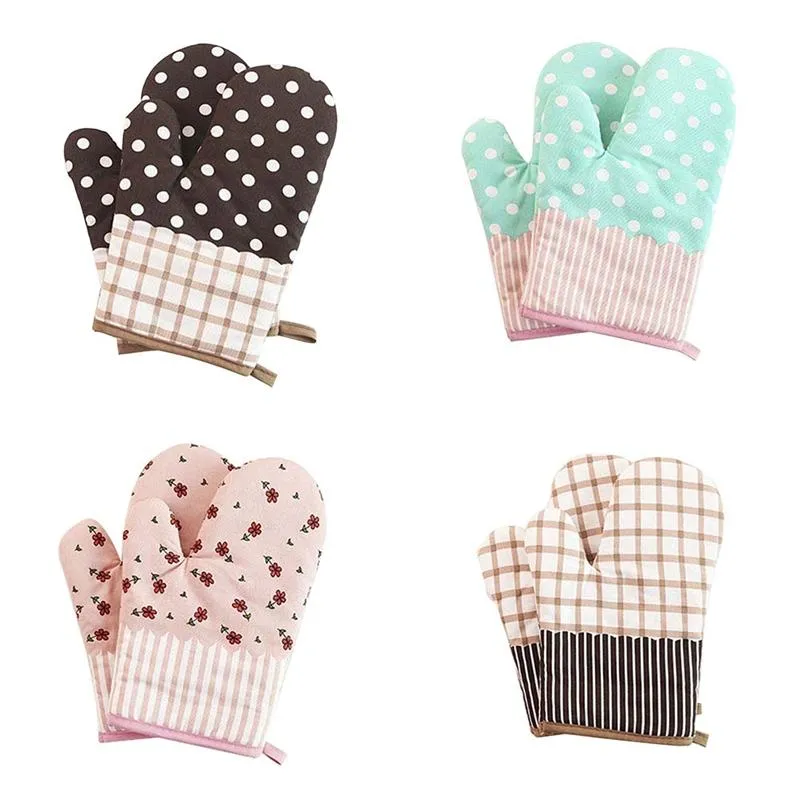 Pastoral style thickened insulation mitts oven baking polyester cotton wear-resistant microwave oven glove kitchen anti-scalding gloves new