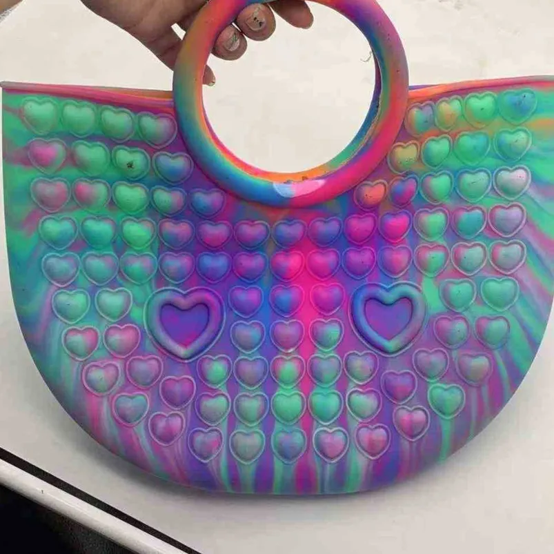 sensory bag fidget toys silicone rubber handbag tote purses heart shaped bubbles ball popping finger fun game puzzle stress relief gifts G80N97U