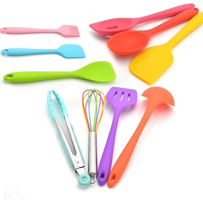 Instock Color Silicone Kitchenware 10-piece Set Non-stick Pot Silicone Kitchenware Set Environmental Protection Cooking Shovel Tool