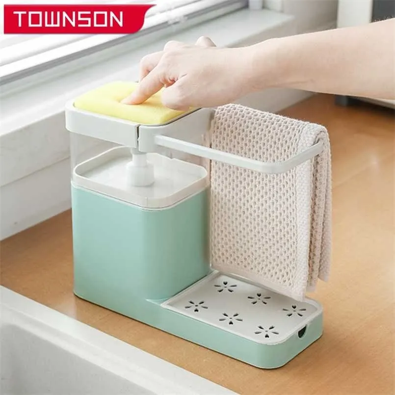 Dispenser automatico di sapone per pressa da cucina Scaffale portaoggetti per cucina Scaffale organizer per accessori 211112