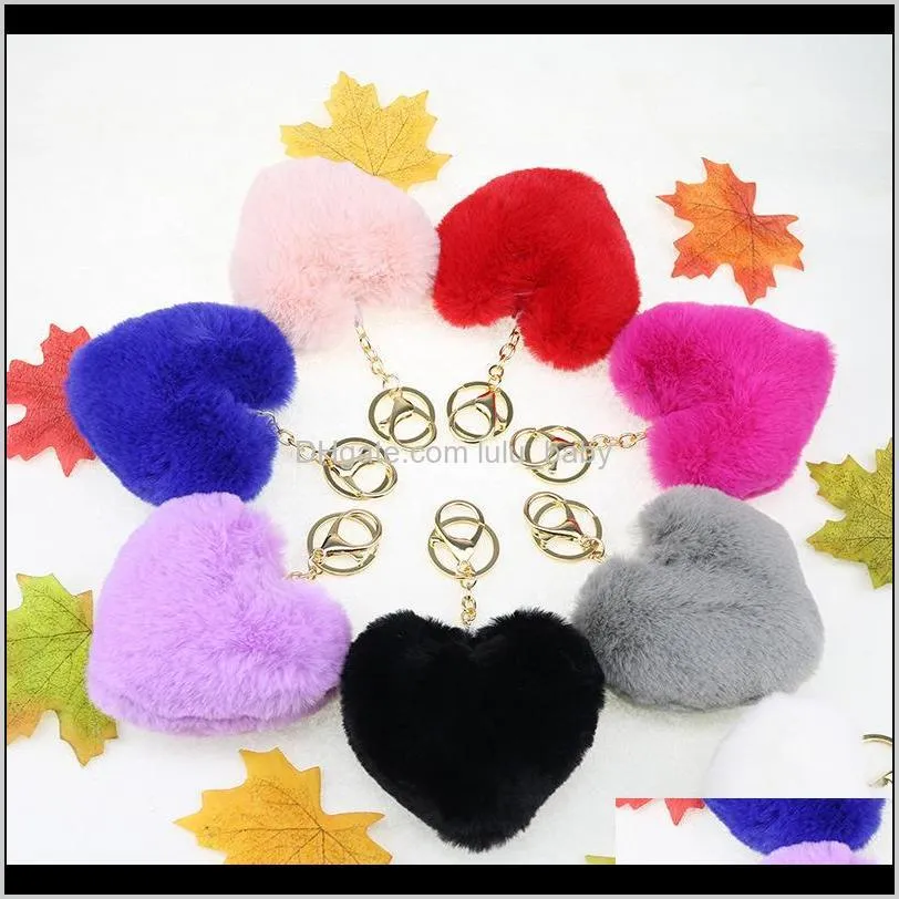New Arrival Fashion Heart Shape Imitation Rabbit Fur Ball Key Chain Ball Mobile Phone Keychain Car Women Bag Pendant Keychain577 Q2