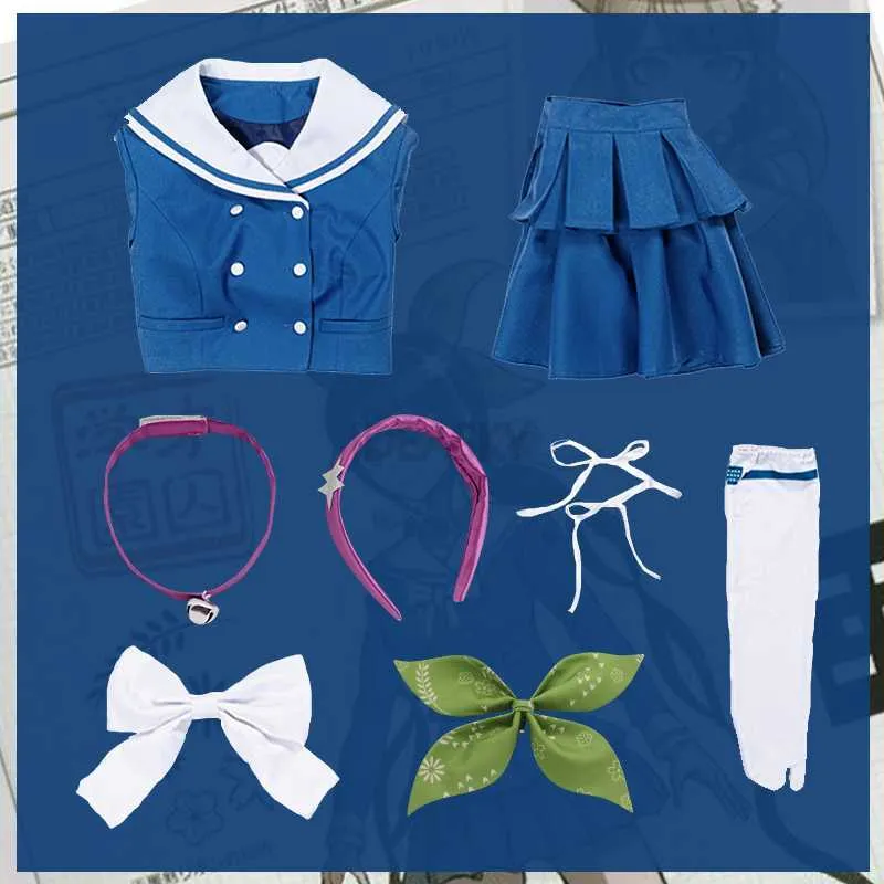 Costume a tema Anime Danganronpa V3 Killing Harmony Tenko Chabashira Costume Cosplay Donna Blu Uniforme scolastica Vestito Vestito da marinaio Y0913