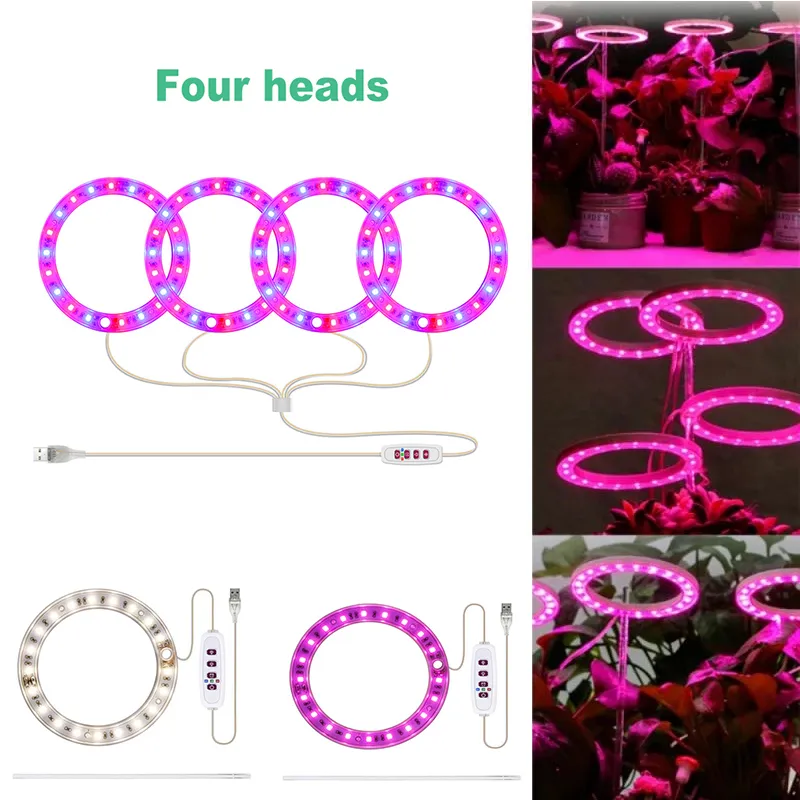 LED-ring Grow Light DC5V USB-växter Lampa med kontrolldämpning Timming Phyto Lights för hem Inomhusblomma Succulet