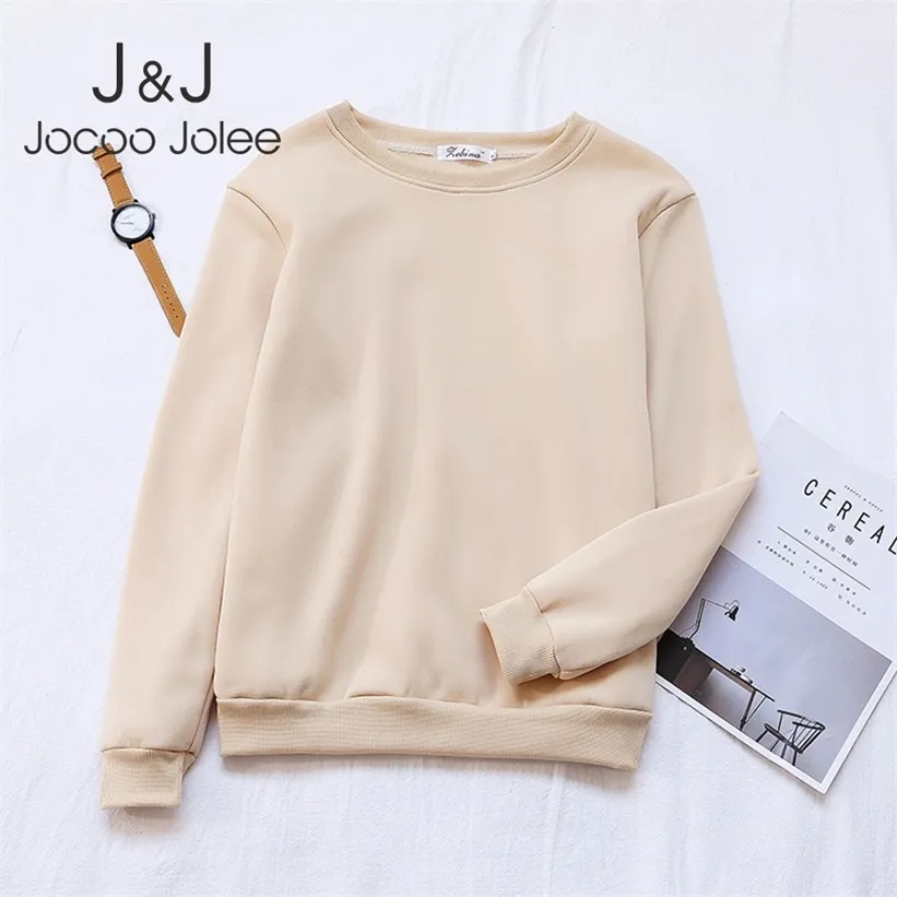 Jocoo Jolee Automne Lâche Polaire Sweats pour Femmes Casual Manches Longues O Cou Épais Hoodies Vintage Coréen Harajuku Tops 220314