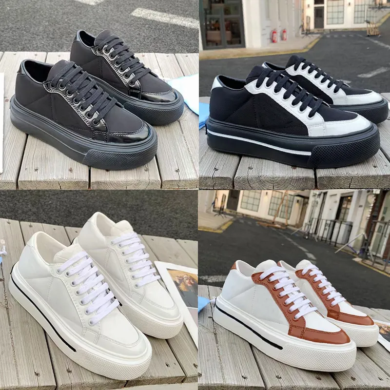 Designer re-nylon sneakers plattform skor kvinnor hög topp läder löpare tränare låg topp casual skor duk storlek 35-46 med låda 287