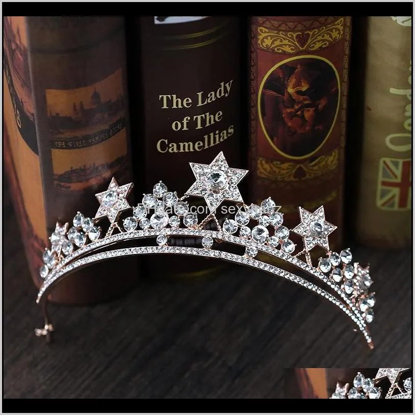 Clips Barrettes Jewelry Baroque Princess Crown Rhinestone Tiara Bredding Star Headdress 수제 수정 머리카락 Acce