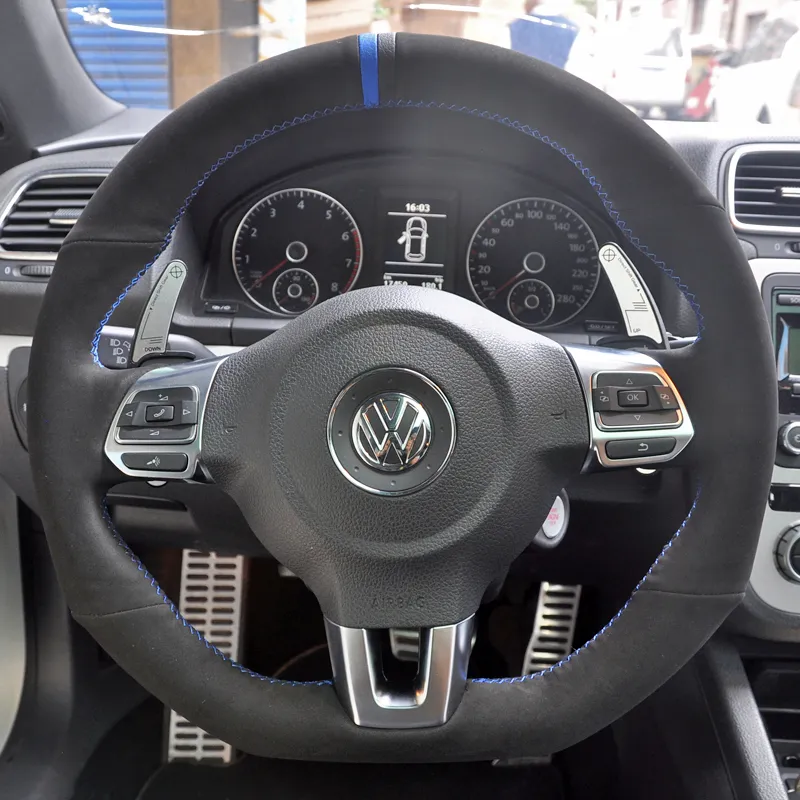 Novo Padrão DIY de Couro De Couro De Cabo De Cabo De Cabo De Cabo Ajuste Para Volkswagen Golf 6 GTI MK6 / Polo GTI / Scirocco R Passat CC