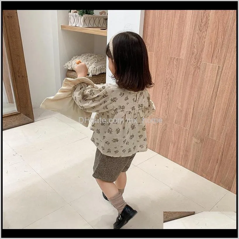 autumn girls floral cotton linen blouses kids long-sleeved loose doll tops clothes 210305
