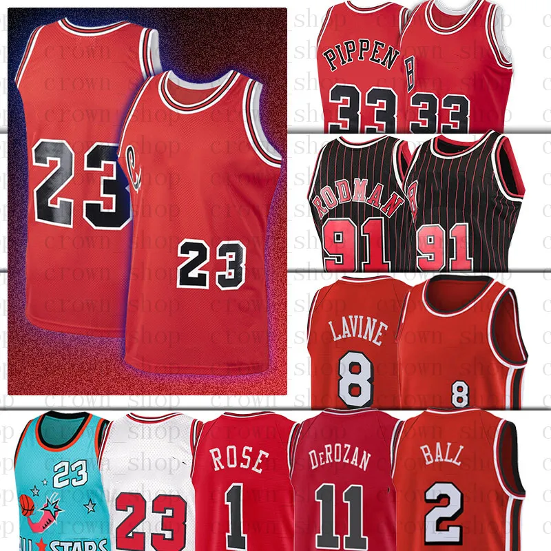 23 Michael Baskettröjor Herr Dennis DeRozan Rodman Scottie Zach Pippen Ball LaVine DeMar Lonzo 1995 1996 Retro