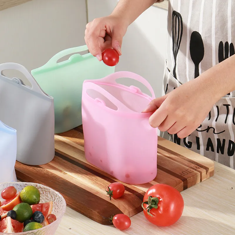 1000ml Silicone Food Storage Bag Reusable Zipper lock Bags Fresh keeping Bag for Food Storage Factory Wholesale