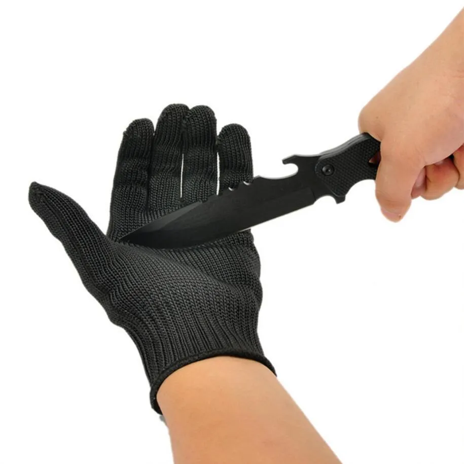 Gants de sécurité en fil d'acier noir, en maille métallique, Anti-coupure, résistants à l'usure, pour la cuisine, le travail de boucher, l'auto-défense du jardin