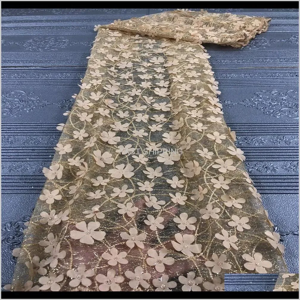 Latest Yellow African Tulle Lace Fabric