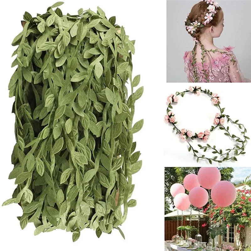 10 m Nature Vigne Soie Artificielle Feuilles Vertes Guirlande Guirlande Ruban Décoration De Table De Mariage Douche Nuptiale Fête D'anniversaire Décor