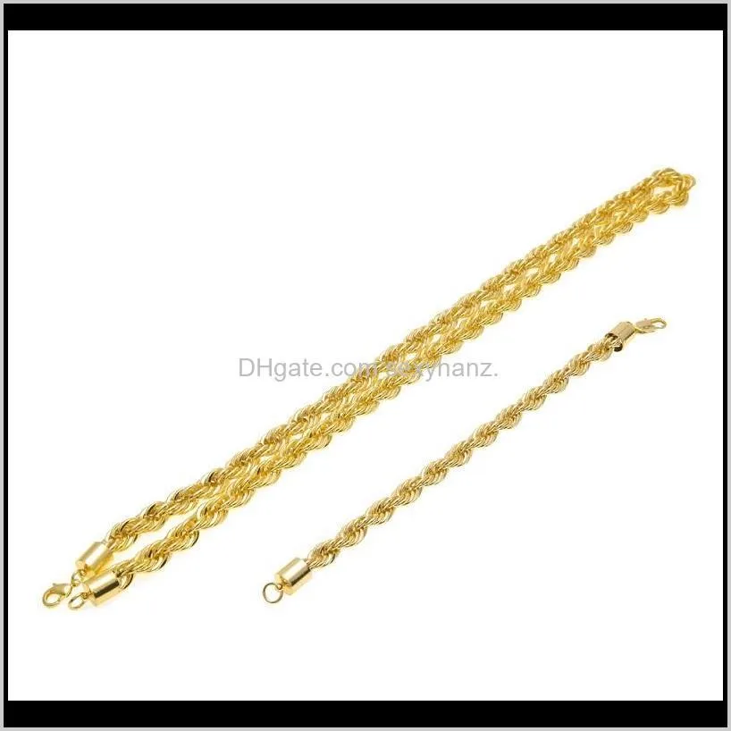 hip hop gold rope chain fashion mens 1cm twist chains bracelet necklace jewelry set