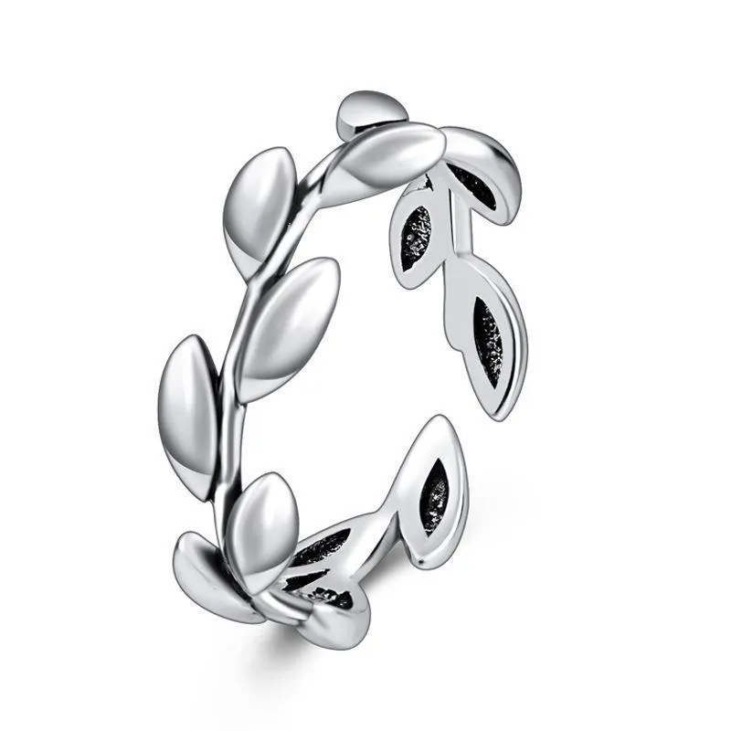 925 Silver Vintage Olive Branches Making Old Band Rings Creative Ethnic Style Small Leaves